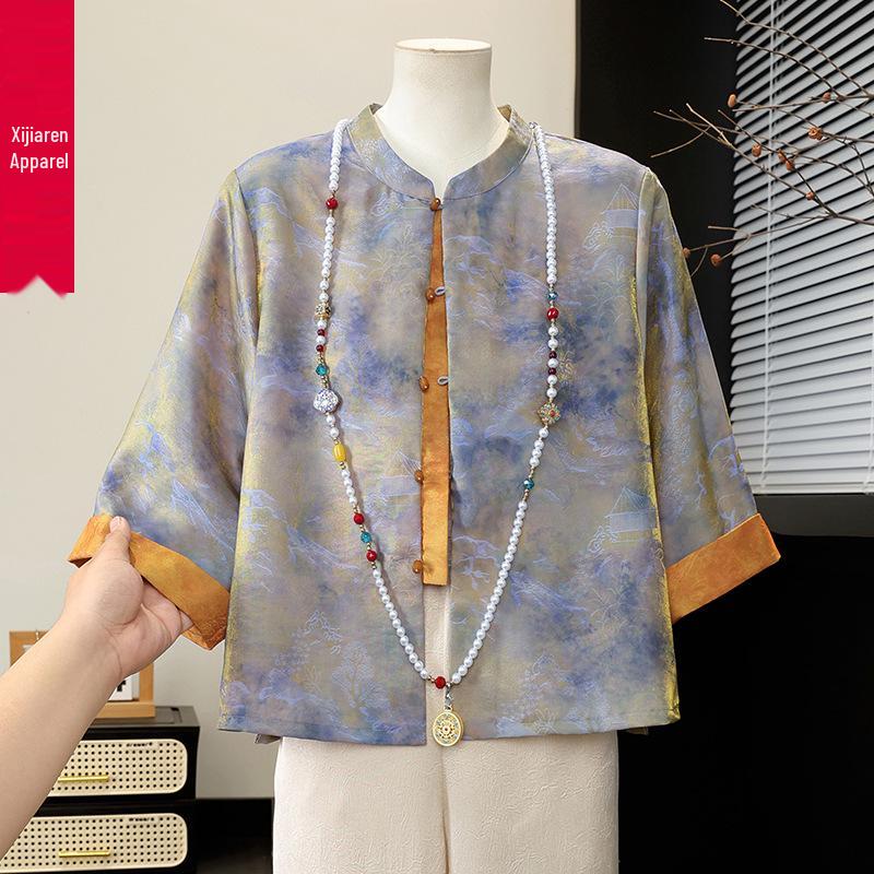 2026 New Chinese Style Spring-Summer Lightweight Jacket for Middle-Aged and Elderly Women - Three-Quarter Sleeve