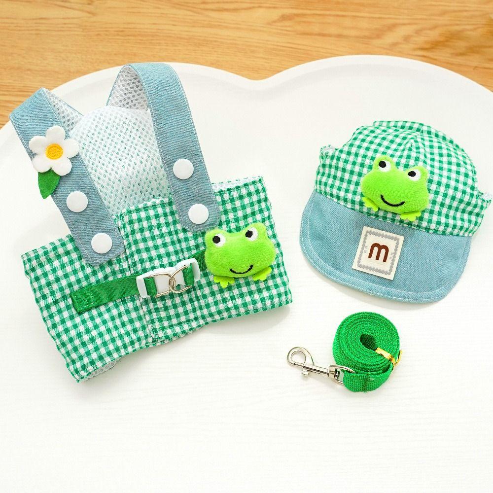 3 Stück/Set Atmungsaktives Gewebe Haustier Zugseil Set Niedliche Hut Ente Frosch Design Hundeleine Welpenkleidung Ausgeh Katze Brustgeschirr