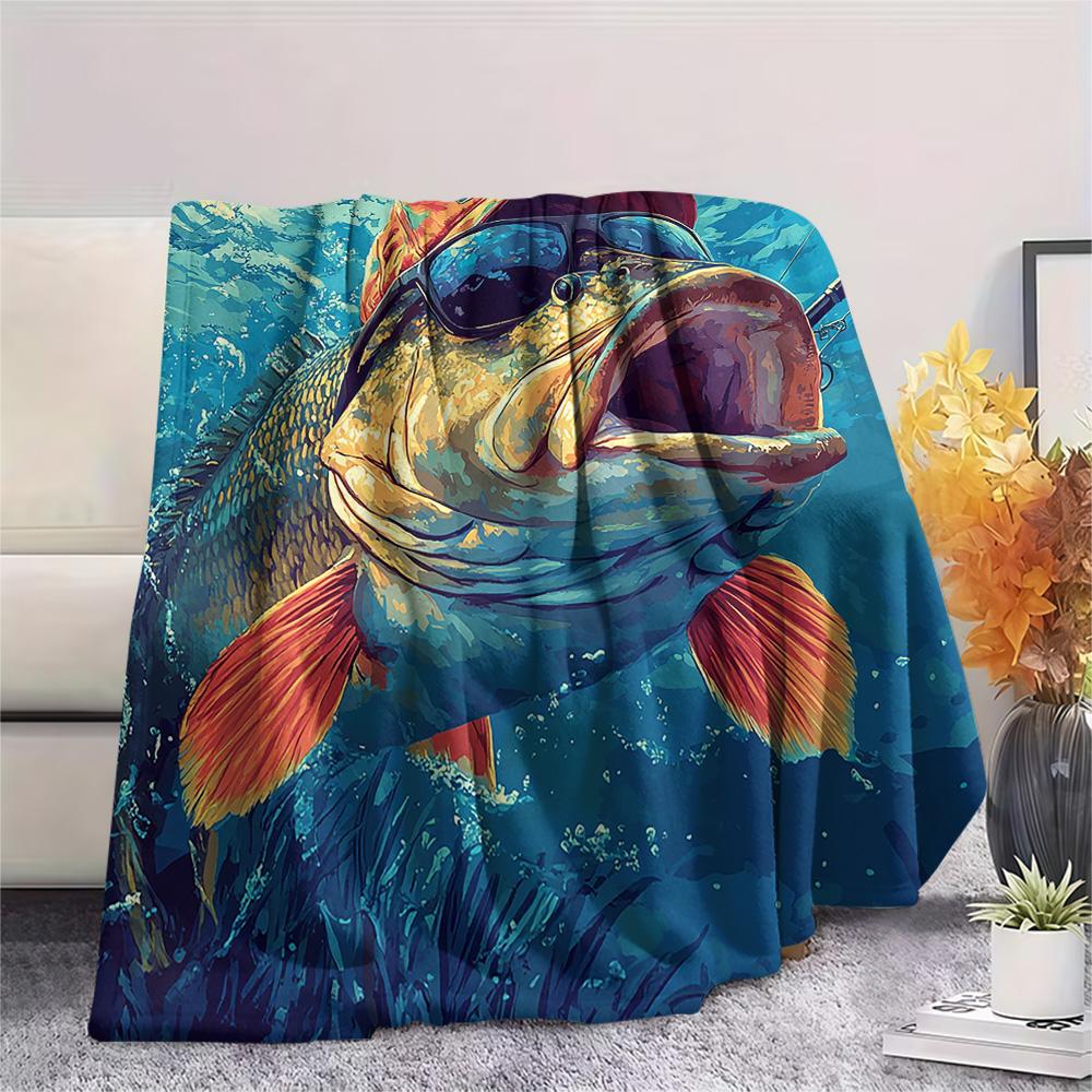 Fish Print Flannel Blanket, High Quality Comfortable for All Seasons, Home Decor, Warmth and Comfort, Perfect for Christmas Gifts
