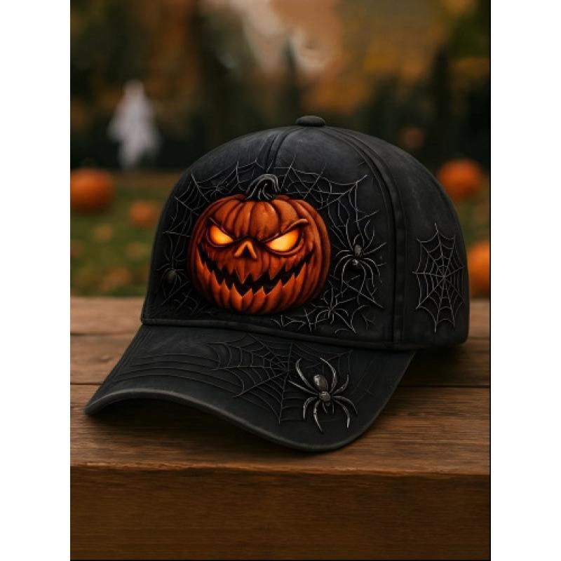 Popular Halloween Pumpkin Spider Digital Printing Baseball Cap, Retro Washed Old Adult Baseball Cap