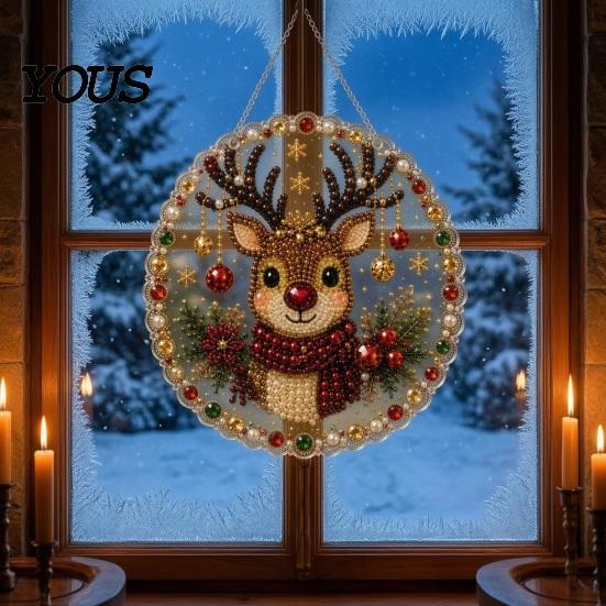 Diamond Painting Christmas Ornament Kit Faux Pearl Hanging Kit, DIY 3D Beads Handmade Festive Home Decor Art Craft, Acrylic Gem Board for Window,