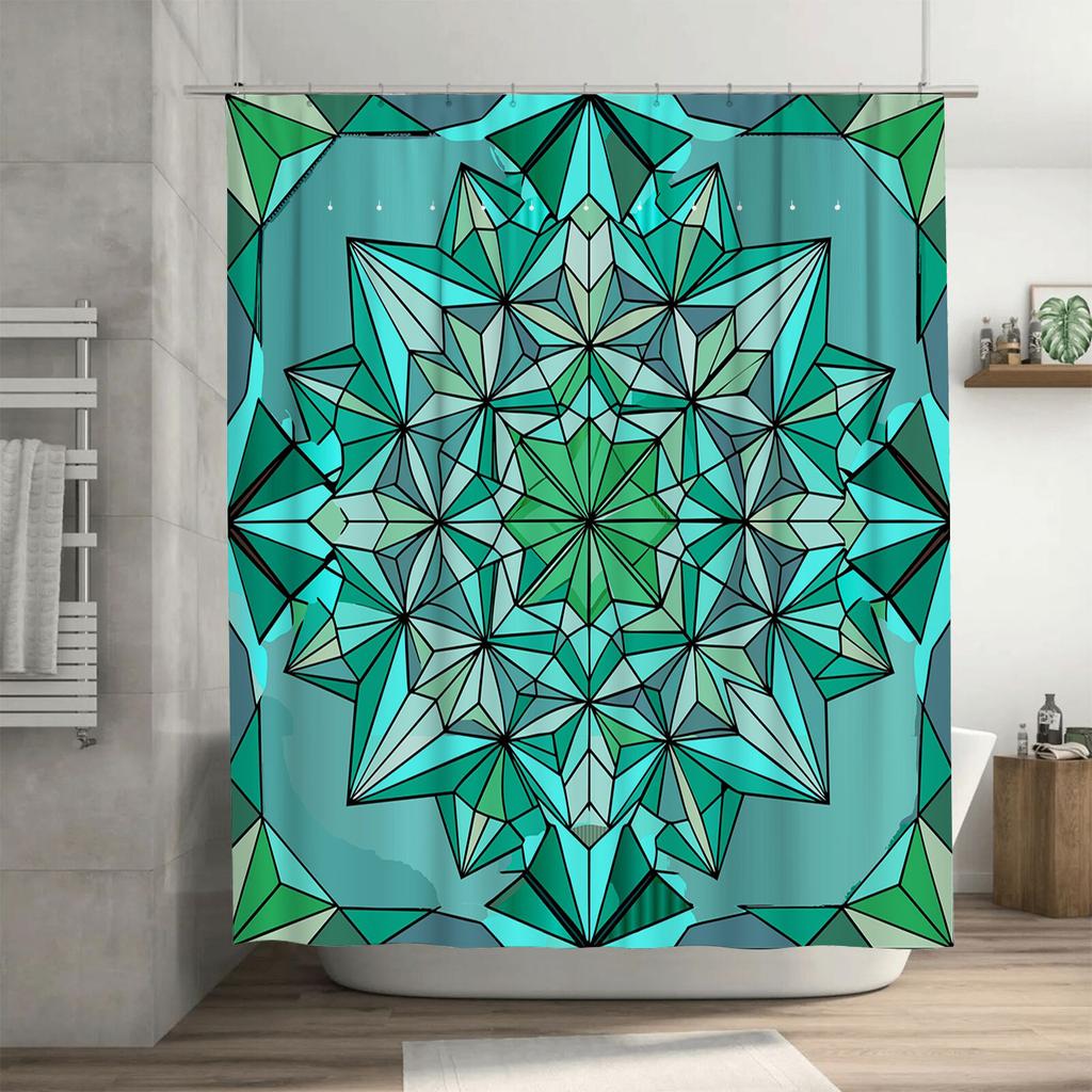 Vibrant Geometric Shower Curtain Waterproof Fabric with Modern Art Design for Bathroom Decor In Green-blue Tones