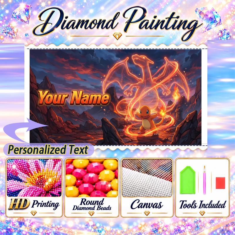 Personalized Charizard Diamond Art Custom Name 5D Diamond Painting Full Drill DIY Craft