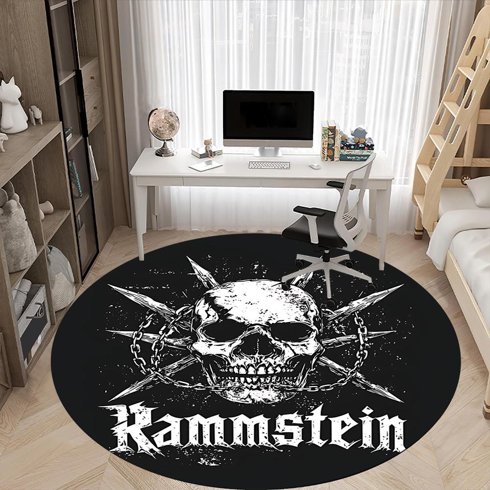 1pc Rammstein Metal Death Office Round Area Rug, Indoor Mat Suitable For Office,Bedroom Living Room Home Decor, Room Deco A0926107