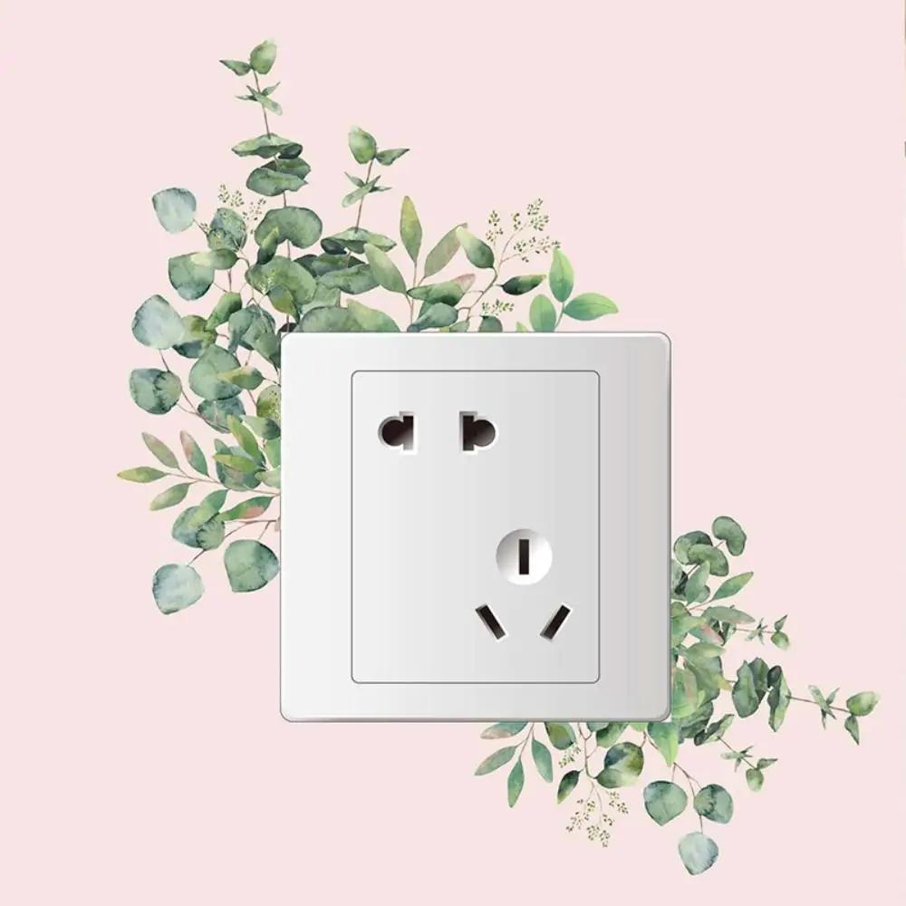 Creative Rose Daisy Peony Flowers Leaves Green Plant Wall Switch Stickers PVC Light Plugs Switches Plant Decals Home Decor Gifts