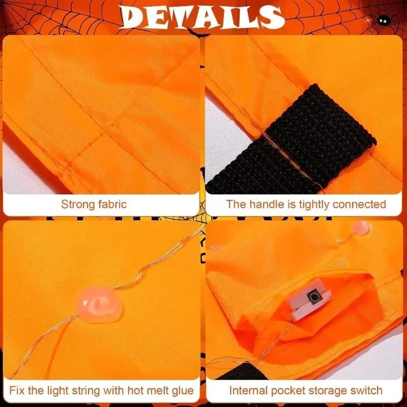 1-20PC LEDLight Up Halloween Pumpkin Candy Tote Bag Basket for Kids Trick or Treat Party Bucket for Holiday Event Decoration Use