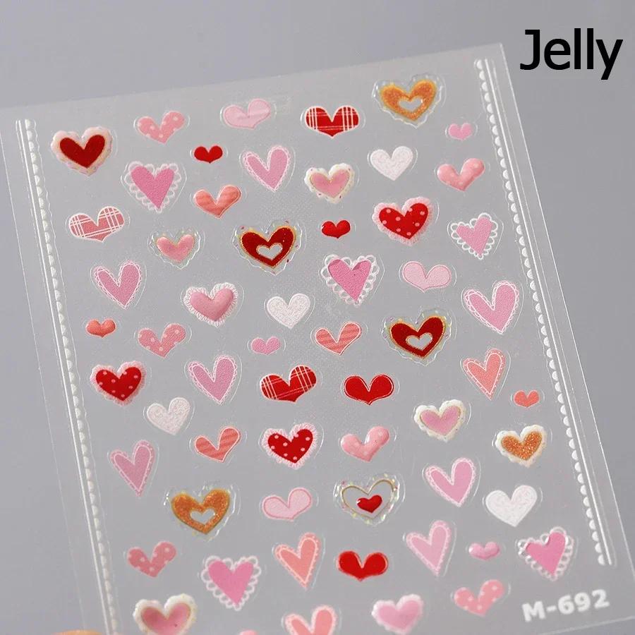5D Love White English Letter Silver Jelly Nail Art Sticker Line Geometric Pattern Shape Romantic Delicate Manicure Decals
