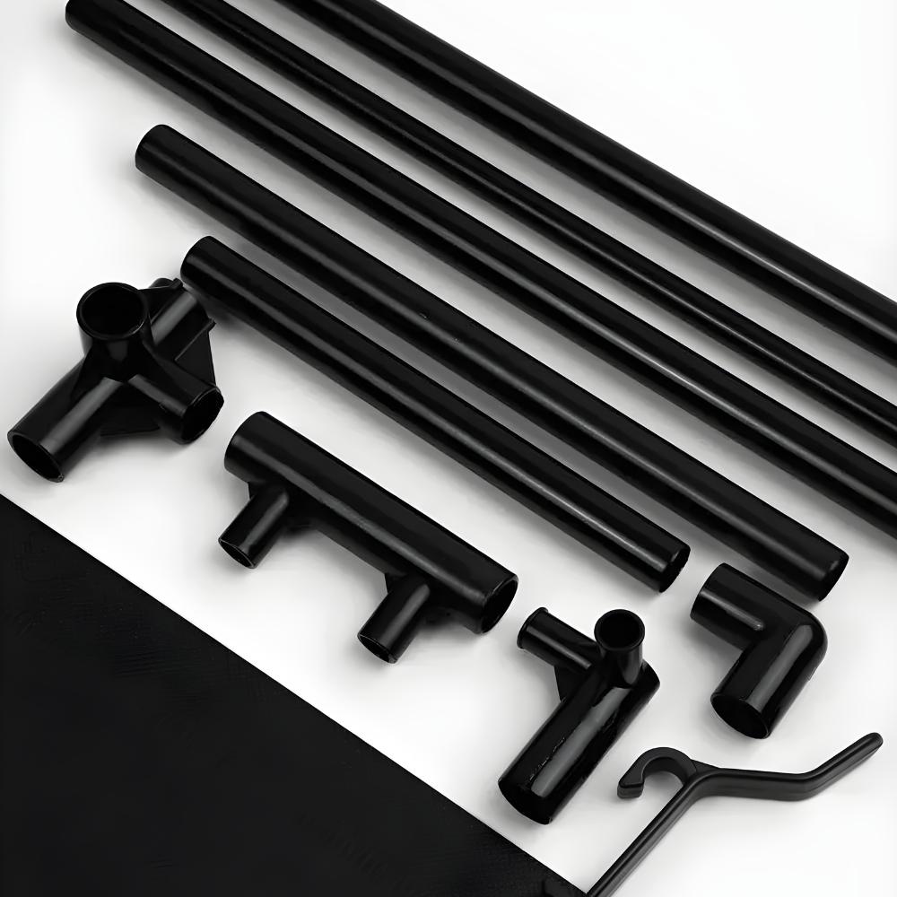 Standing clothes rack for shoes in the hallway with shelves, black, wardrobe