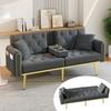 Double Fold-out Sofa Bed with Reclining Function, Three Adjustable Tilt Angles and Cup Holder. Fabric Cover. Gray.