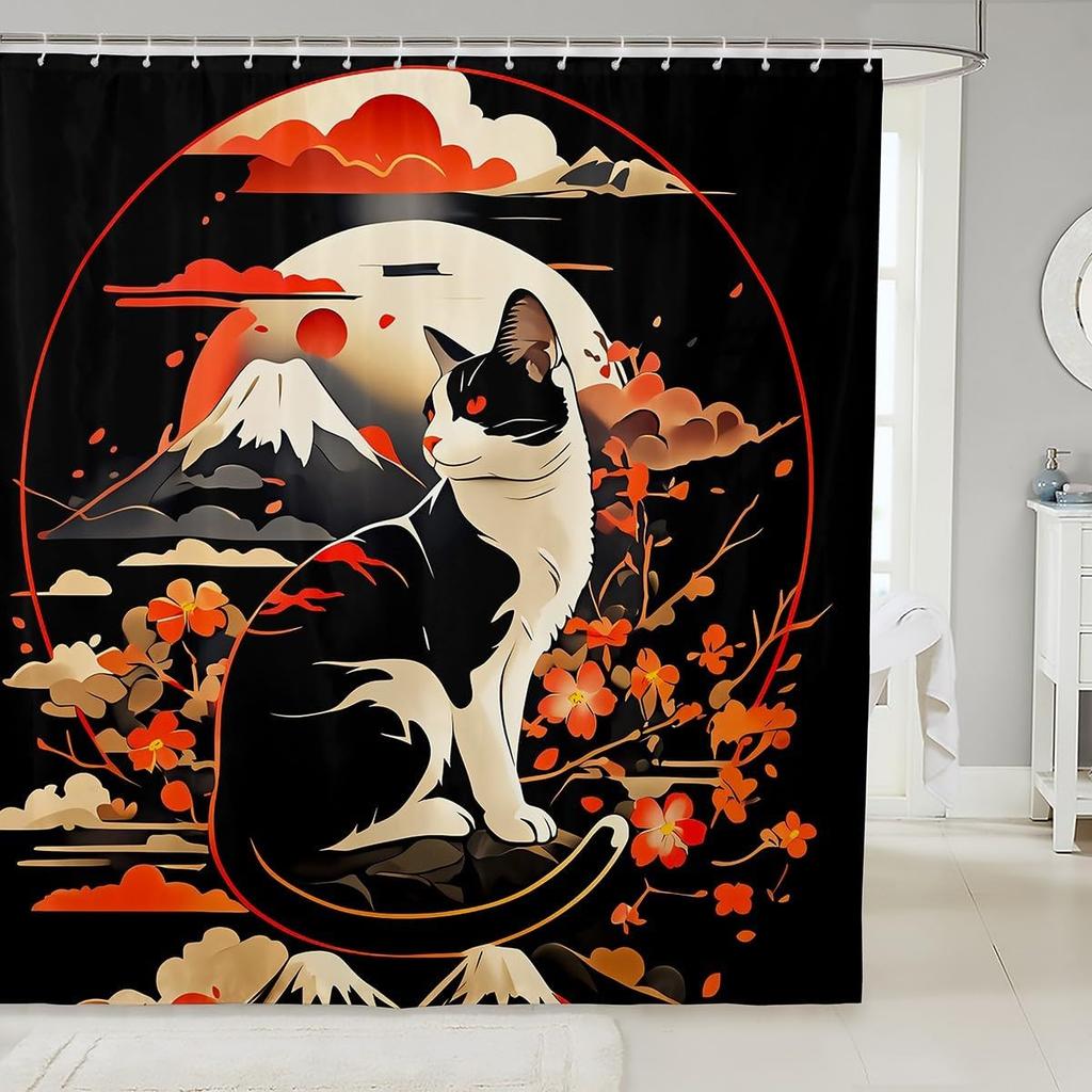 Kids Cute Corgi Shower Curtain Cherry Blossoms Bath Curtain Boys Girls Kawaii Dog Animal Pattern Sakura Flower Bathroom Shower