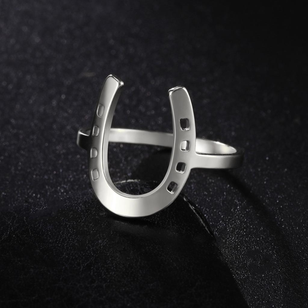 U-Shaped Horseshoe Women Ring Stainless Steel Gold Color Finger Rings Fashion Lucky Jewelry Birthday Gift for Friends