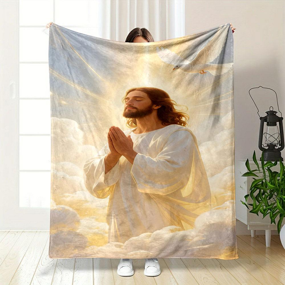 Praying Figure with Divine Light Patterned Blanket, Flannel, Suitable for All Seasons, Home Decor, Warm and Cozy
