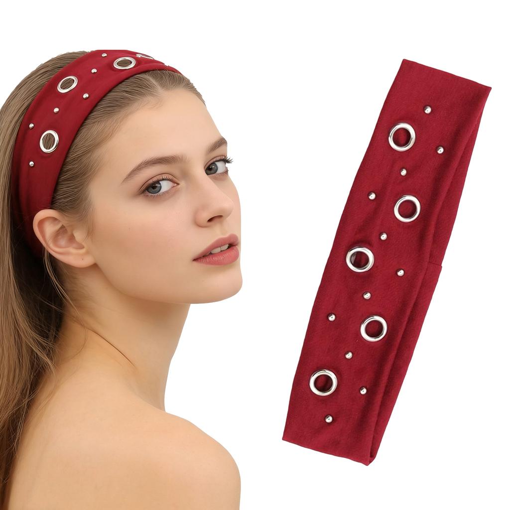 Elastische Punk Metal Oogjes Hoofdband, Unisex Brede Stretch Klinknagel Haarband, Retro Straat Sport Zweet Hoofdband