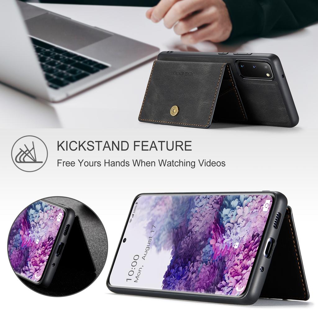 For Samsung Galaxy S20 5G Case JEEHOOD J01 Retro Leather Phone Back Cover with Detachable Magnetic Card Holder