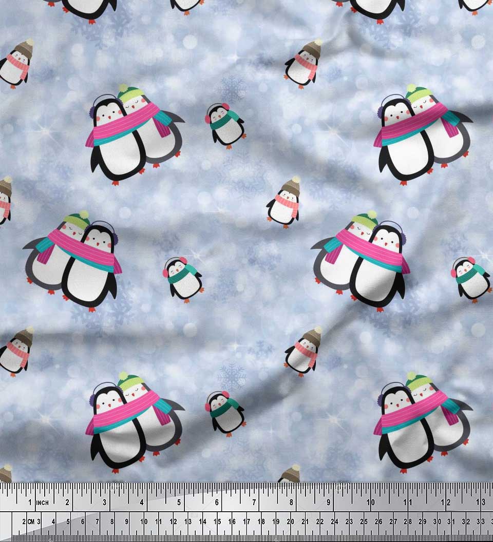 

Тканина Soimoi Japan Crepe Satin Snowman & Penguin Kids Print Тканина на метр 42 дюйма 42 Inch Wide - Poly Crepe білий