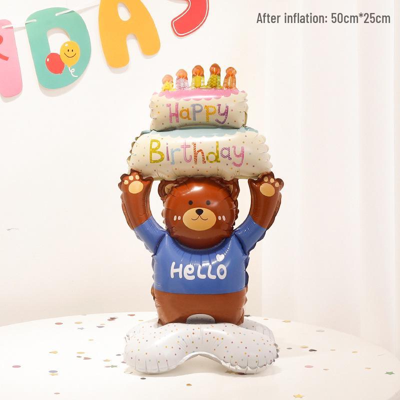 3D Cartoon Birthday Cake Balloon - Foil Decoration for Kids' Parties