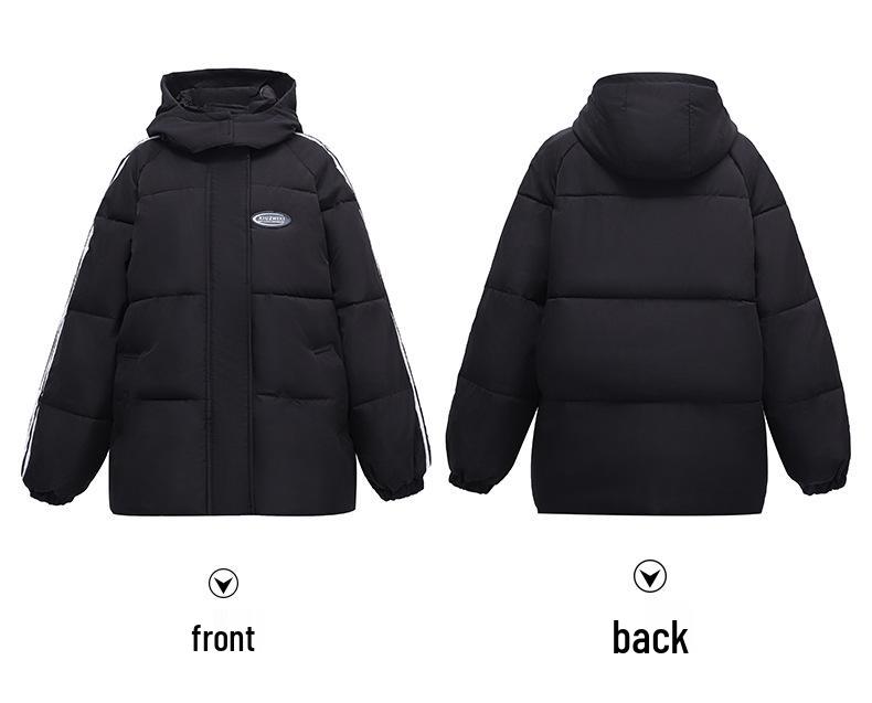 Women's 2024 Korean-Style Black Down Cotton Jacket - Winter Loose Fit, Trendy & Thickened for Students.