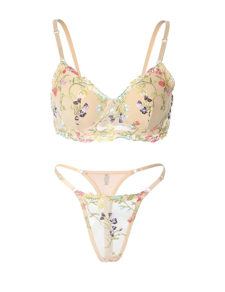ohyeahlady Embroidered Bra and Panty Plus Elegant Mesh Elegant Sexy Size 2XL Women's Set, Size, Lingerie, Pants, Yellow,