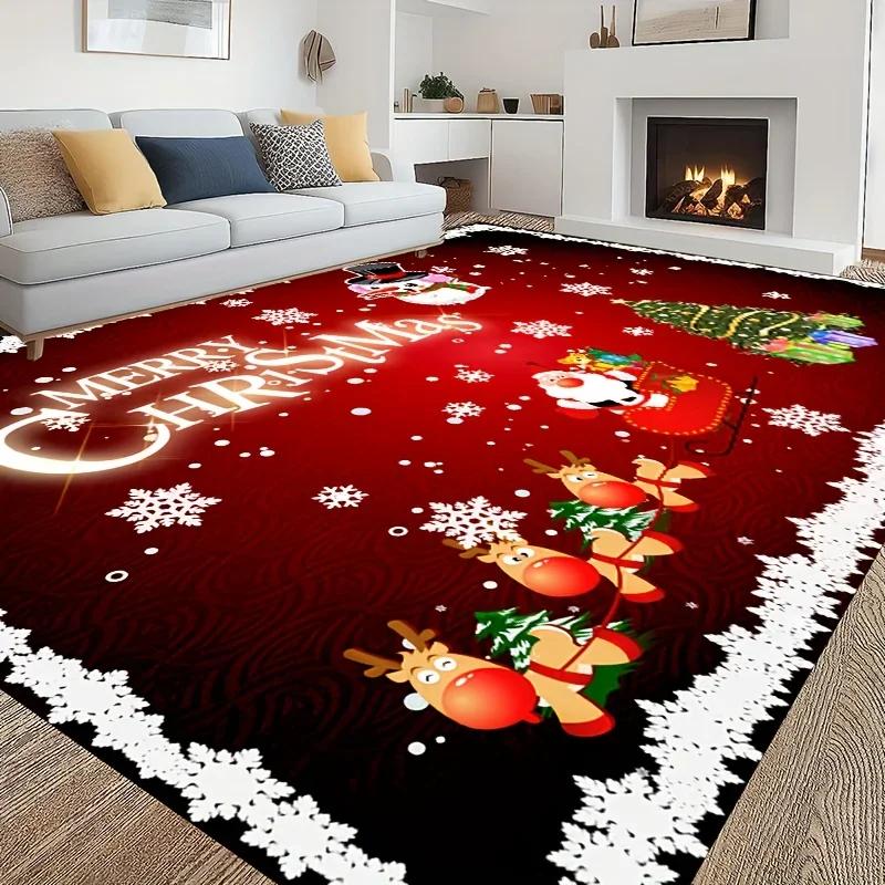 Christmas Santa Claus Snowman Carpet for Living Room Decor Sofa Table Large Area Bedroom Bedside Foot Pad Navidad Decoration
