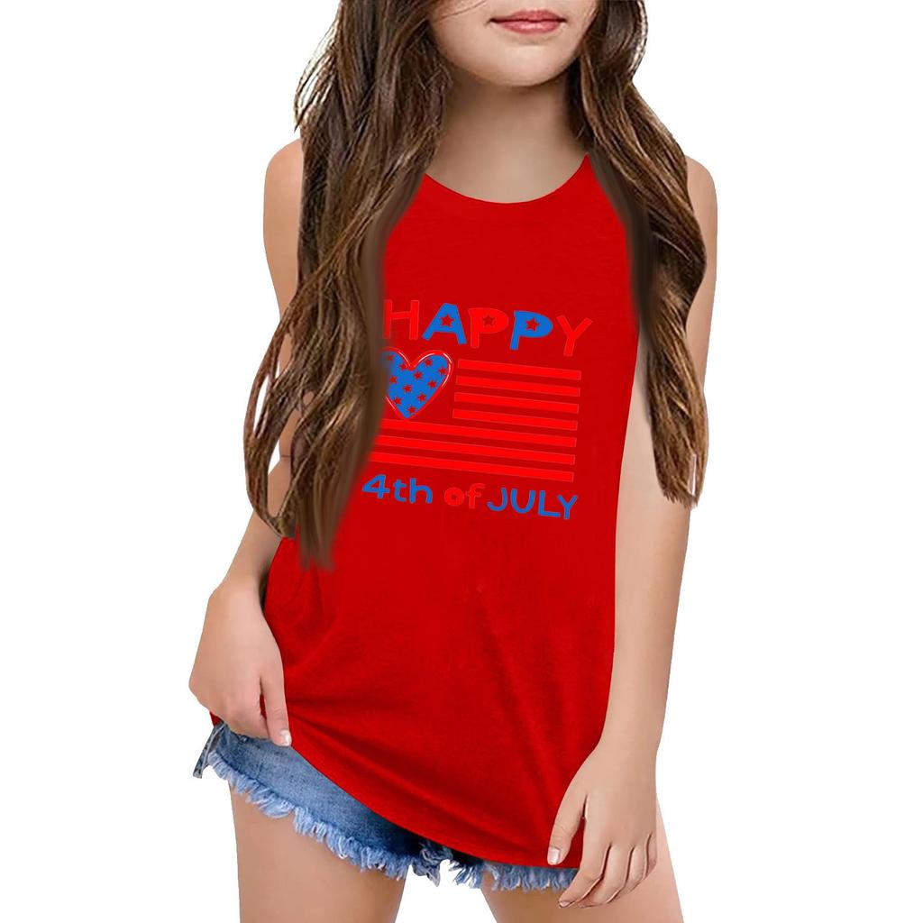 Girls Kids Summer Crewneck Sleeveless Shirts Tank Tops