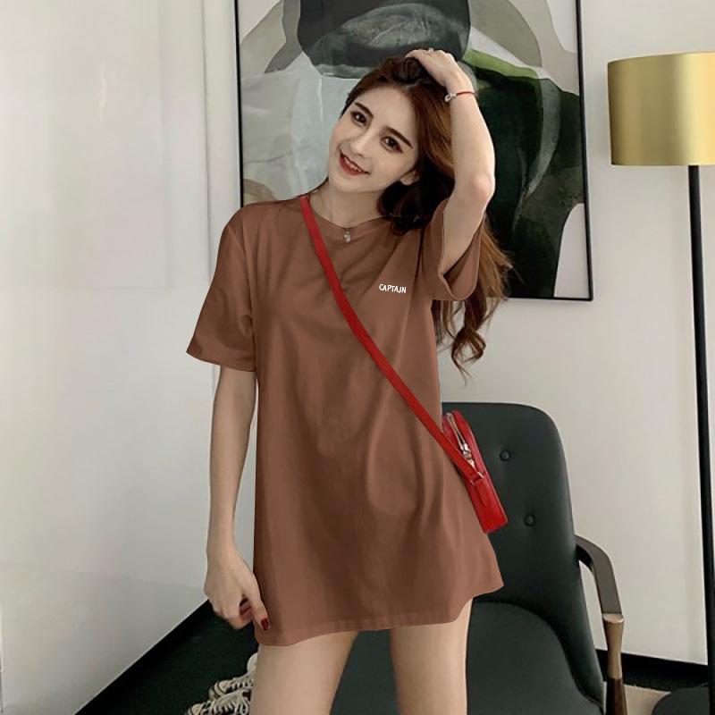 Korean Oversized Long T Shirt Dress Women Summer O Neck Short Sleeve Print Basic Milk Silk Casual Loose Tops 4 Colors
