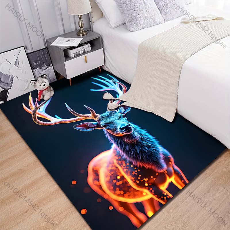 New Product Neon Glowing Deer Carpet for Living Room Bedroom Bedside Floor Mat Cloakroom Children Play Mat Area Rug Large Size