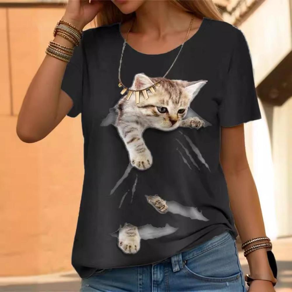 Women's Short Sleeved European and American Cat Top