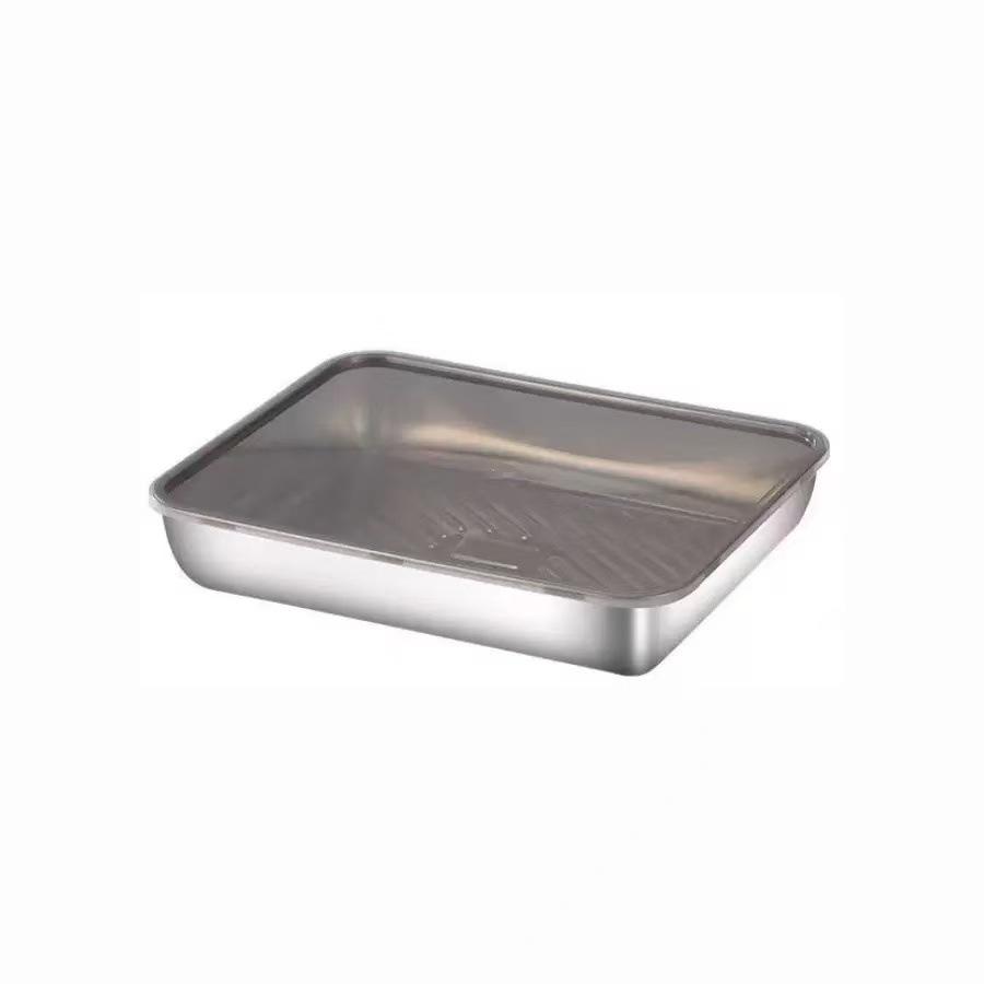 Stainless Steel Rectangular Non-Stick Dumpling Storage Box with Lid