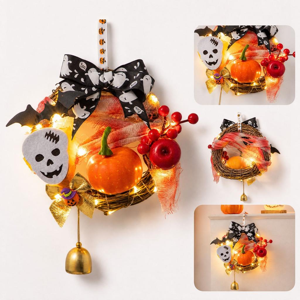 Halloween Wreath with Pumpkin Door Hanging Decor for Party Store Theme Holiday Scene