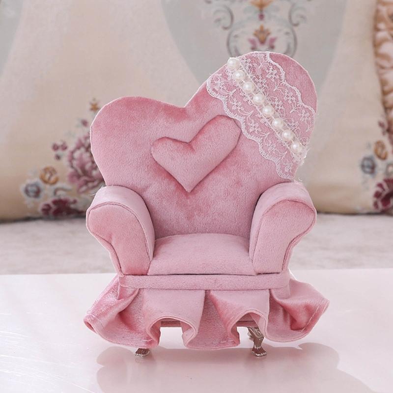 Openable Pink Furniture Jewelry Box Earrings Bracelet Ring Necklace Display Storage Cases Mini Armchair for Dollhouse