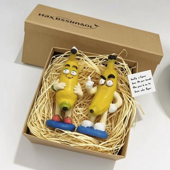 Mini Banana Figurine Ornament, Funny Banana Man Desktop Decoration with Happy And Angry Expressions, Resin Cute Collectible for Home Office Gift