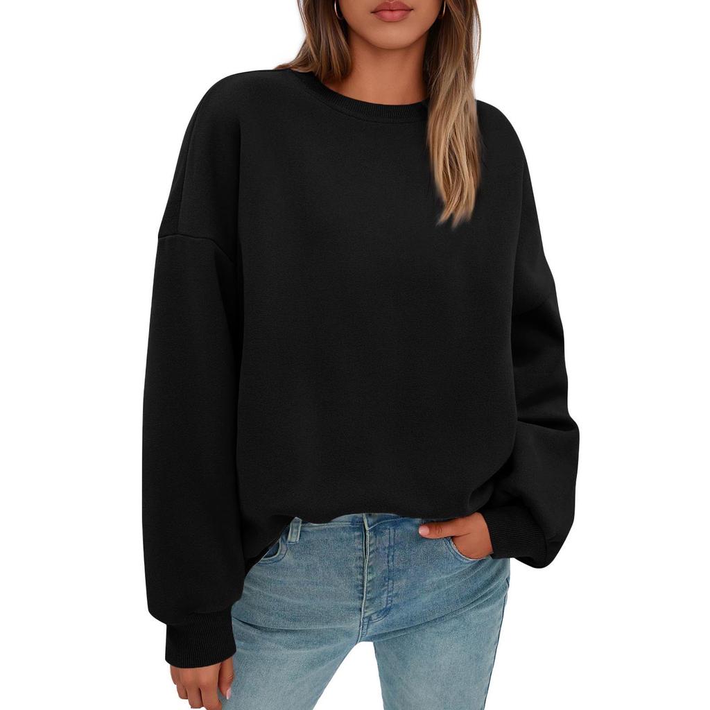 Sweatshirts For Women Oversized Round Neck  Fleece Pullover Casual Long Sleeve Tops