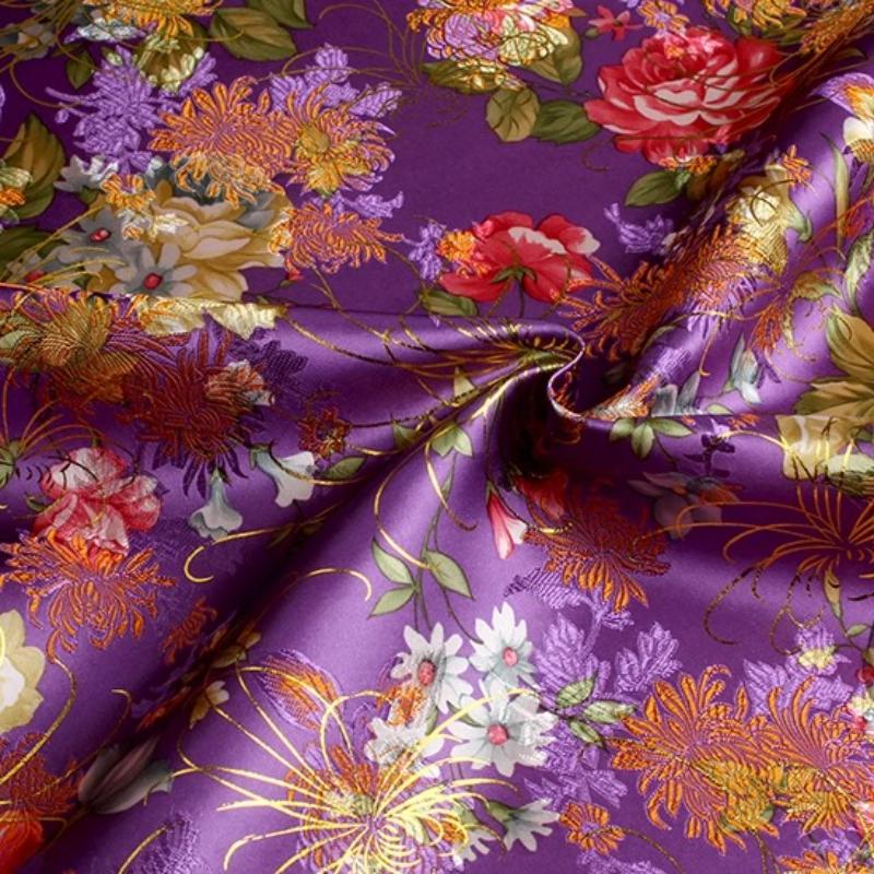 100x70cm Brocade Jacquard Silk Fabric DIY Ancient Costume Hanfu Tang Costume and Cheongsam Is Golden Thread Peony