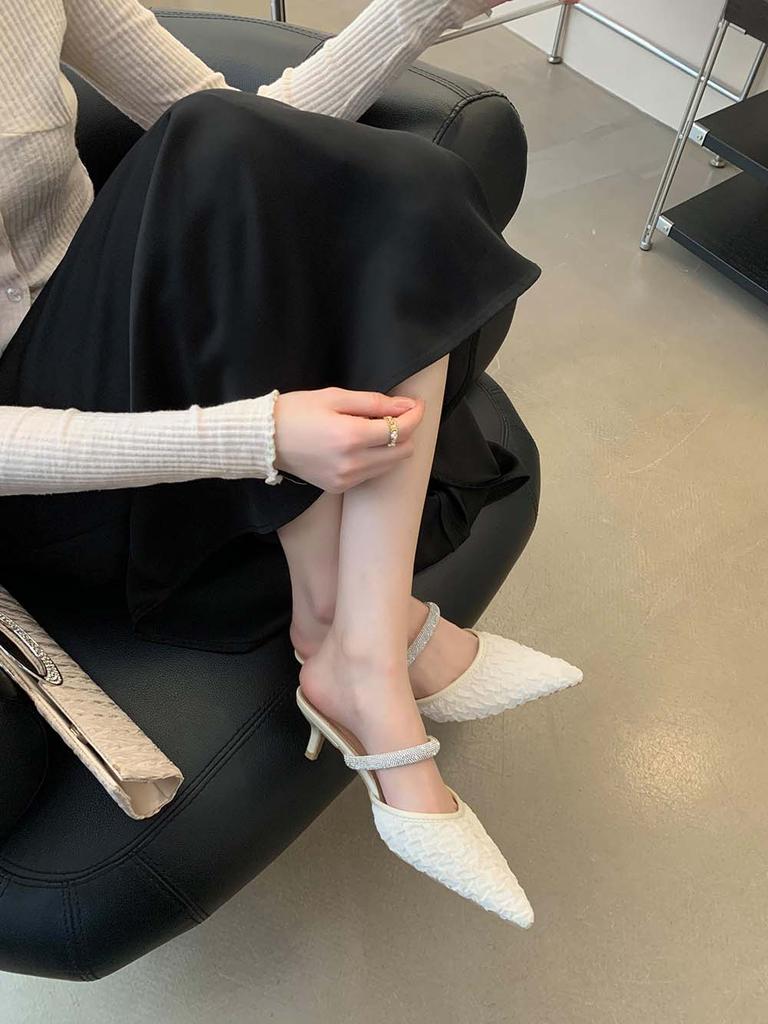 fashion Casual Women Slides Slippers Summer Outside Mule Shoes Thin Low Heeled Black Beige Purple Ladies Dress Sandals Mules Size 35-39