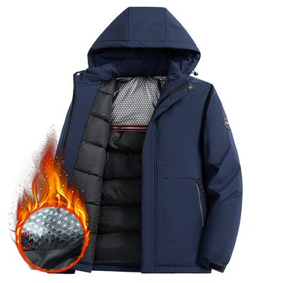 Ubrania ocieplane Męska zimowa gruba kurtka codzienna Ciepła z kapturem Średni wiek i starsi Puchowa bawełniana odzież