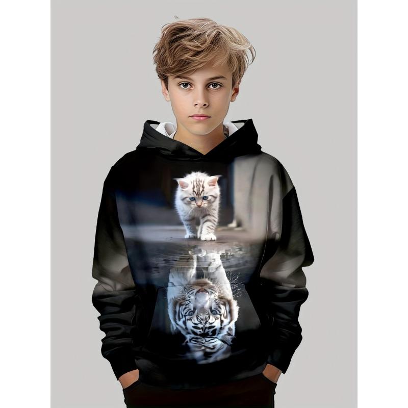 Jungenbekleidung Kawaii Katzenmuster Herbst Kapuzenpullover Lässige Mode 3-14J Sweatshirt für Jungen Outdoor Bequeme Kinderbekleidung