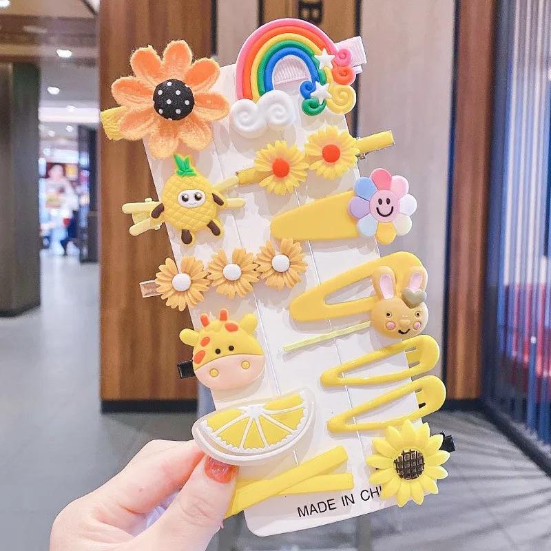 14Pcs Baby Girl Barrettes Bangs Hairpins Kids Hair Accessories Cartoon Baby Hair Clip Set Flower Fruit
