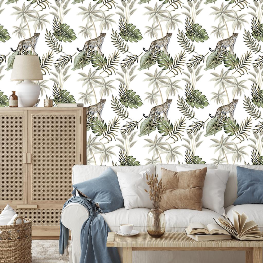 Wild Cats and Leaves Wallpaper for Living Room and Bedroom 50x1000
