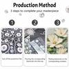 Unique 5D Framed Pearl Painting Kit with White Magnolia Flower Sparkling Bead Art Canvas DIY Handmade Craft for Living Room Decor