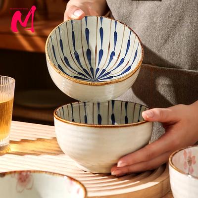 5 Inch Japanese Ceramic Rice Bowl Set  Heat-resistant Dessert Snack Bowl Microwave Safe Kitchen Noodle Bowl Tableware Set