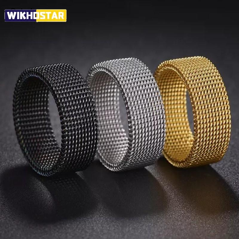 Hip Hop Stainless Steel Couple Ring Fashion Mesh Patterned Rings Simple Wedding Bands Women Men's Party Jewelry