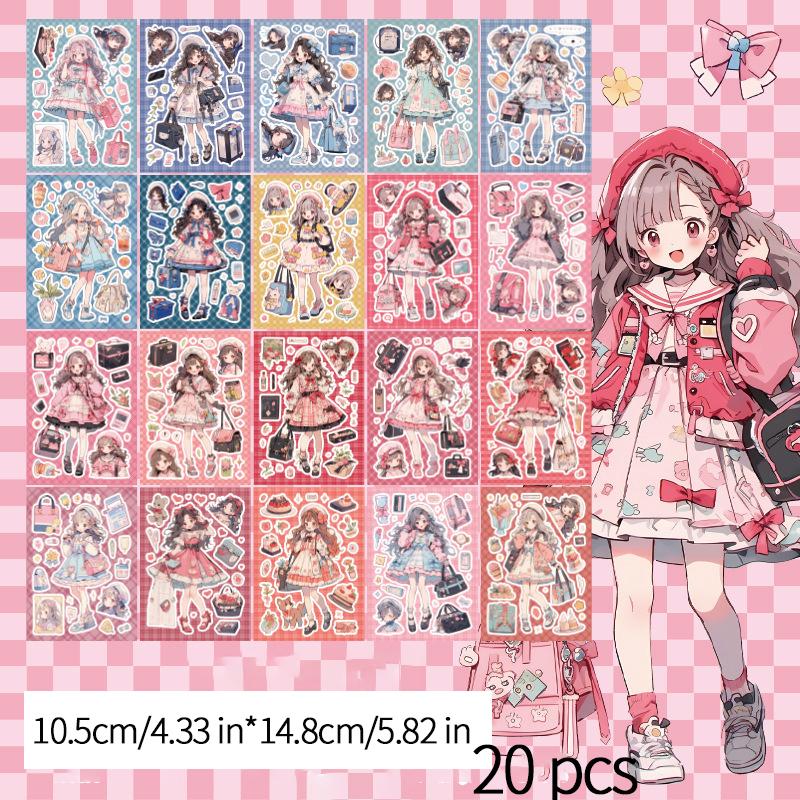 20 pcs Cartoon Girl Sweet Cool character sticker book DIY decorative hand ledger diary scrapbook material Junk Journal Supplies