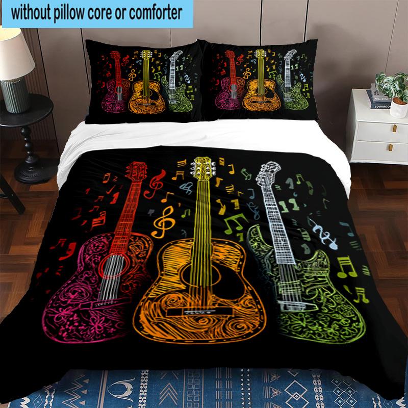 Guitar Collection Diversity 3pcs Bedding,Including 1pc Duvet Cover And 2pcs Pillowcases Perfect for Christmas,Ideal for Bedroom, Dormitory