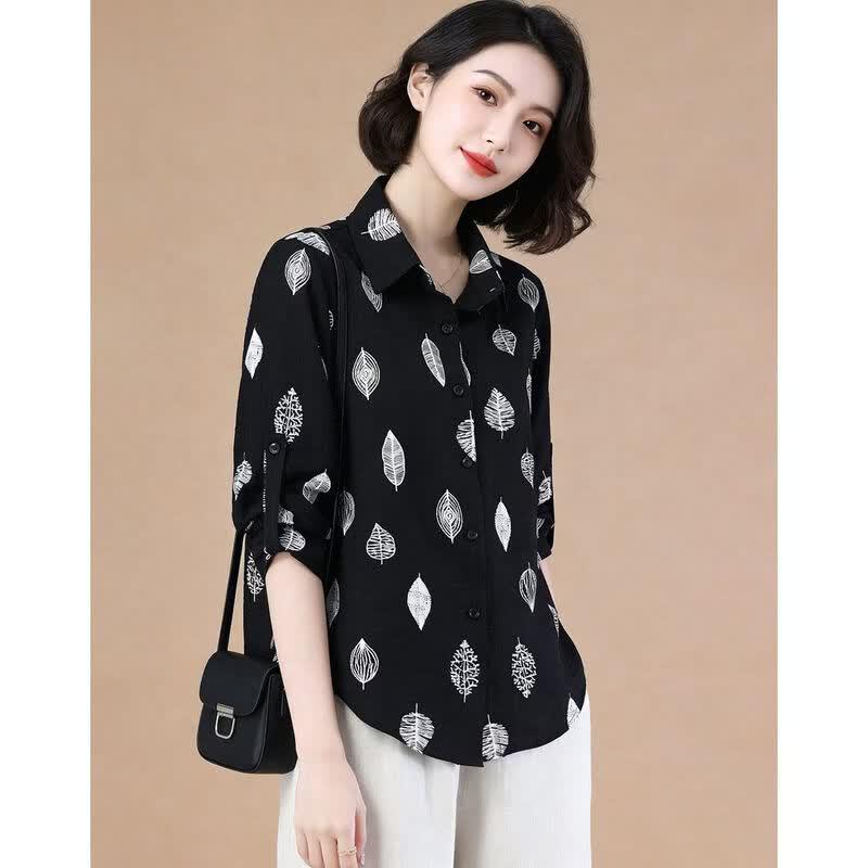 Women's Retro Printed Lapel Shirt