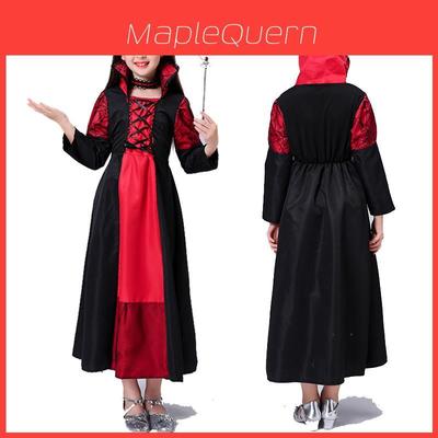 Enchanting Kids Girls Queen Costume Lace Up Witch Dress For Halloween Cosplay