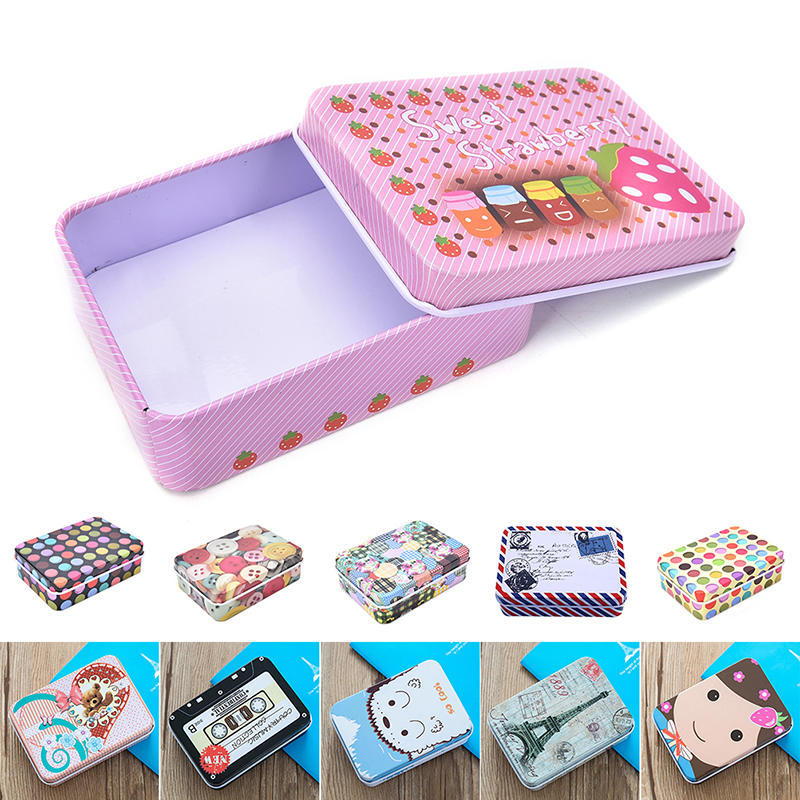 Mini Puszka Metalowy Pojemnik Mały Prostokąt Urocze Pudełko do Przechowywania Wzór,