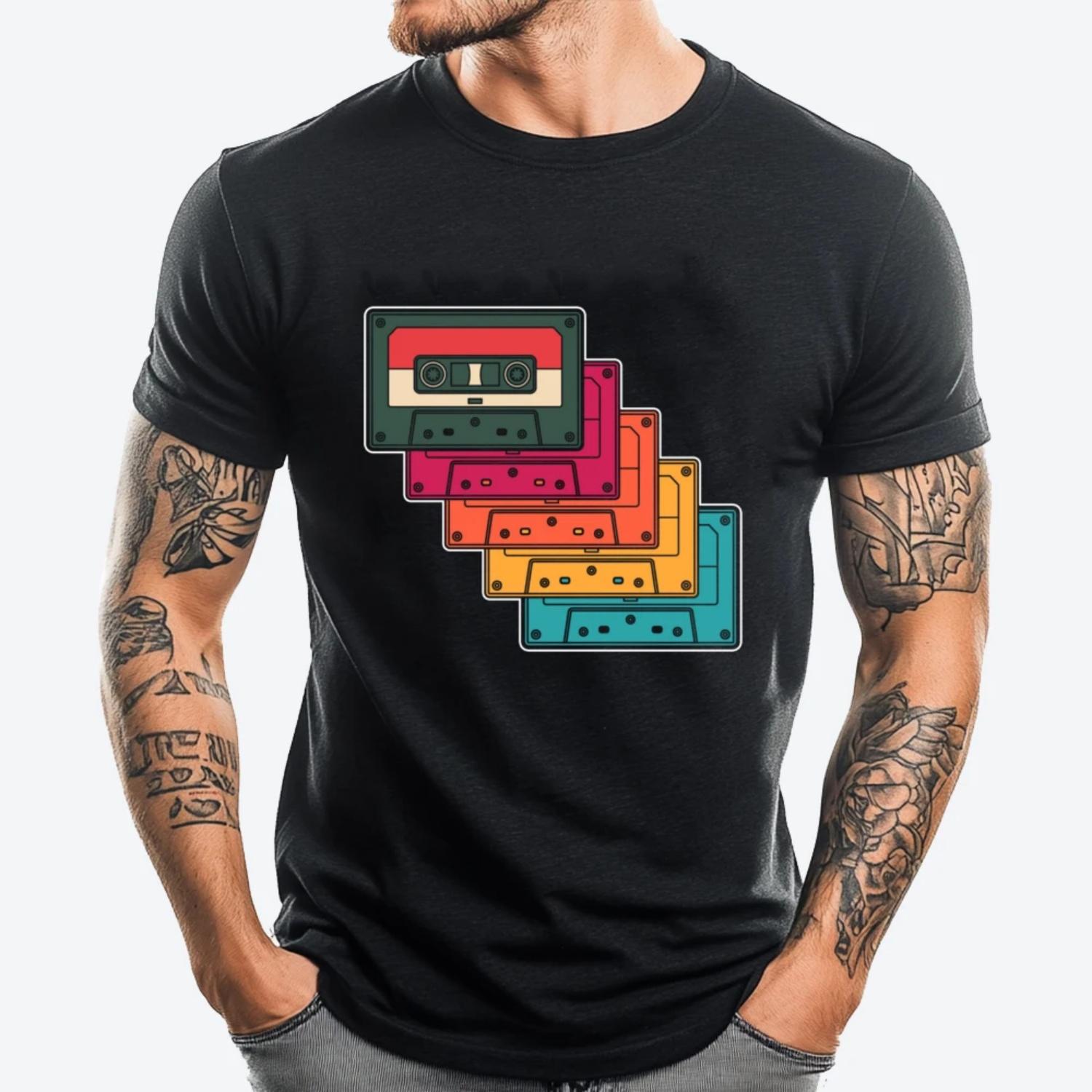 

Retro Musician Nineties Generation 90s Music Cassette Blue And White Graphic T Shirts Harajuku Birthday S чёрный