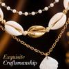 Bohemian Multi-layer Starfish Shell Pendant Necklace for Women Beach Imitation Pearl Metal Beads Choker Neck Chain Party Jewelry