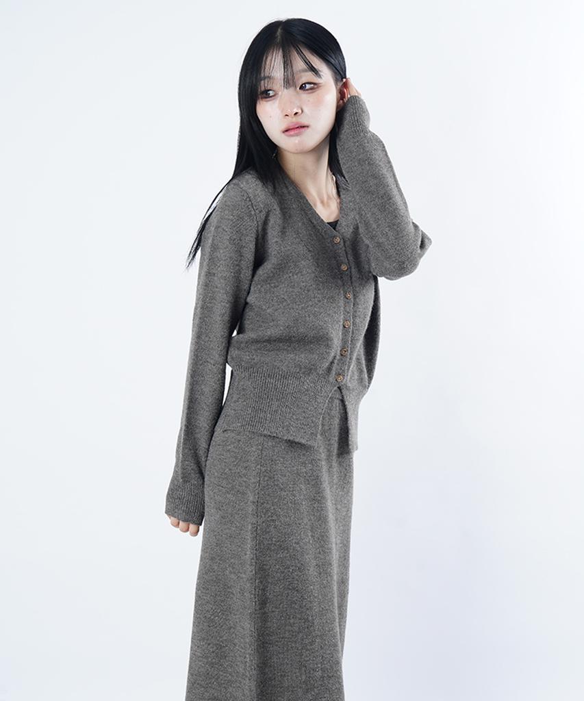 STARRYEYED V-Neck Cardigan Knit Skirt Set (Charcoal)