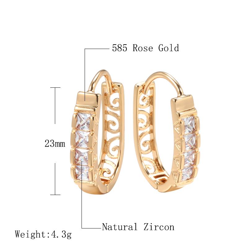 Kinel New Fashion Natural Zircon Hoop Earrings Women 585 Rose Gold Hollow Flower Drop Earrings Fine Wedding Party Jewelry